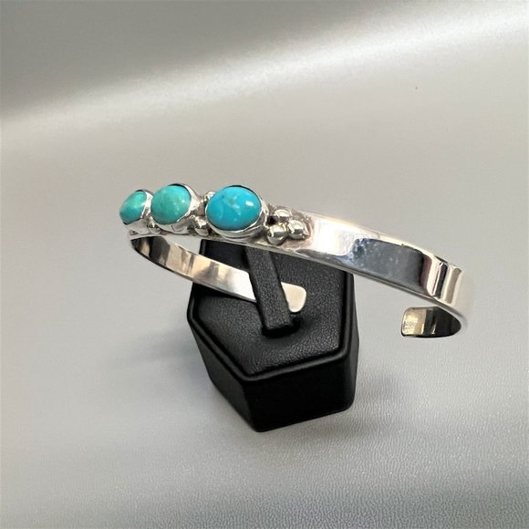 E Jackson Signed Sterling Silver 925 Cuff Bracelet Genuine Blue Green Turquoise - Picture 10 of 12